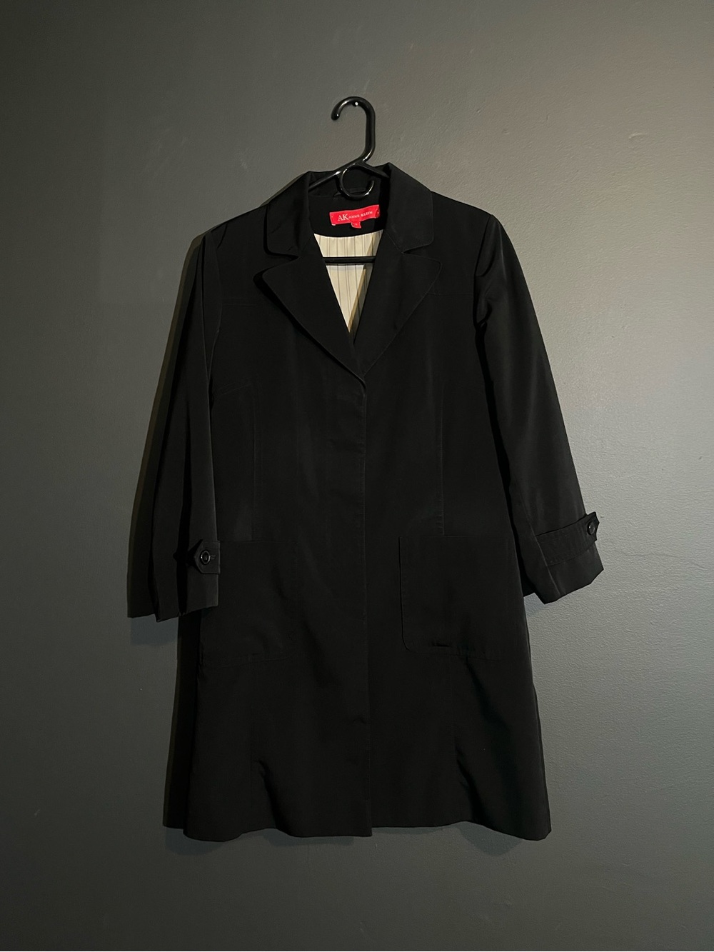 Anne Klein Black Beltless Trench Coat Size Small Fully Lined
